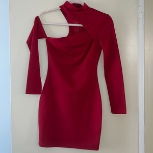 Fashion Nova red long sleeve bodycon asymmetrical cutout dress